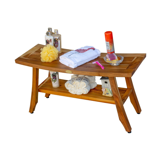 Banc de douche en teck EcoDecors Satori 86 cm, banc en bois, banc de salle de bain, sièges de douche pour adultes, tabouret de douche en teck