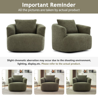 Fauteuil pivotant à 360°, fauteuil d'appoint en boucle de 38,2" avec coussin décoratif, fauteuil rembourré en forme de tonneau avec accoudoirs incurvés
