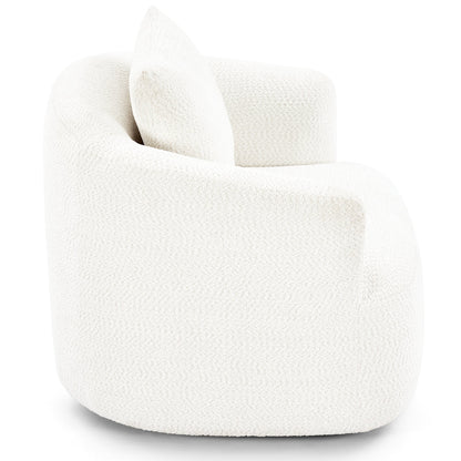 Fauteuil pivotant à 360°, fauteuil d'appoint en boucle de 38,2" avec coussin décoratif, fauteuil rembourré en forme de tonneau avec accoudoirs incurvés