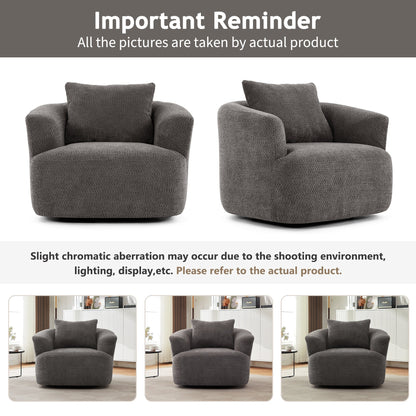 Fauteuil pivotant à 360°, fauteuil d'appoint en boucle de 38,2" avec coussin décoratif, fauteuil rembourré en forme de tonneau avec accoudoirs incurvés