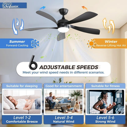 Ventilateur de plafond de 52 pouces avec télécommande et éclairage, moteur CC silencieux, 5 pales, haut débit d'air (CFM)