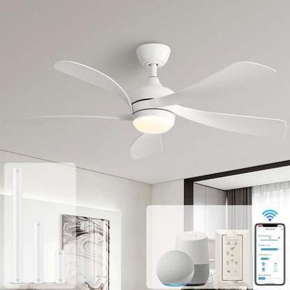 Ventilateur de plafond de 52 pouces avec télécommande et éclairage, moteur CC silencieux, 5 pales, haut débit d'air (CFM)