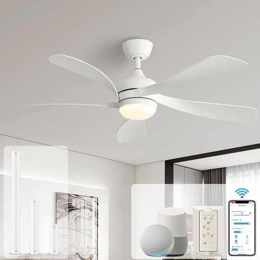 Ventilateur de plafond de 52 pouces avec télécommande et éclairage, moteur CC silencieux, 5 pales, haut débit d'air (CFM)