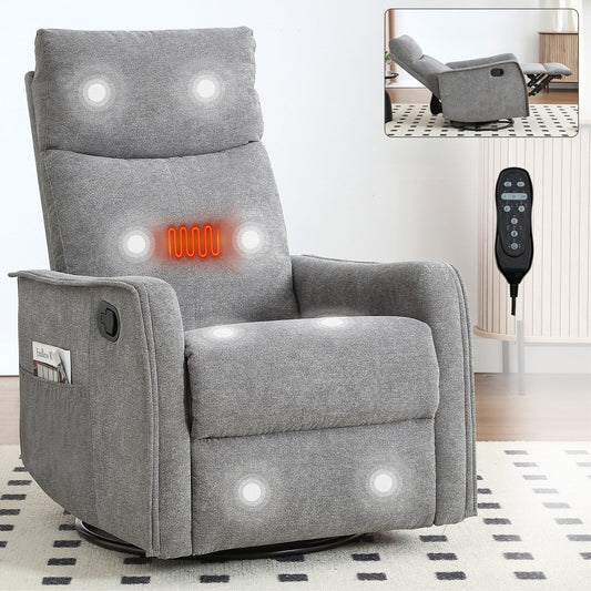 Fauteuil inclinable manuel à 8 points de massage, fauteuil à bascule pivotant en tissu, fauteuil simple avec bascule et chauffage lombaire