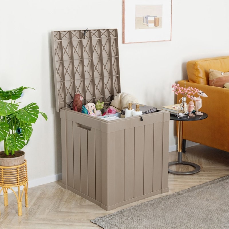 Coffre de rangement extérieur en résine verrouillable pour terrasse