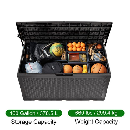 Coffre de rangement extérieur en résine verrouillable pour terrasse