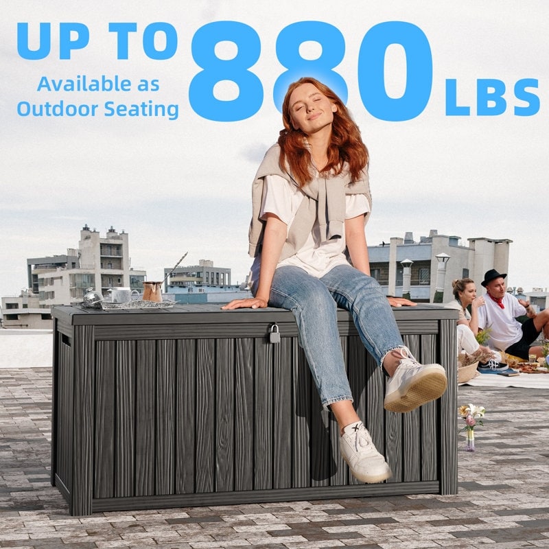 Coffre de rangement extérieur en résine verrouillable pour terrasse