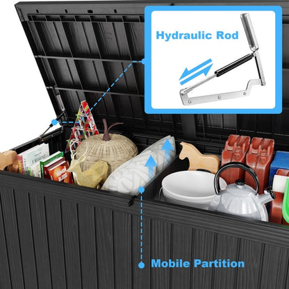Coffre de rangement extérieur en résine verrouillable pour terrasse