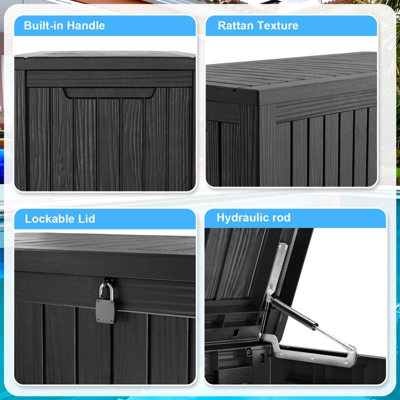Coffre de rangement extérieur en résine verrouillable pour terrasse