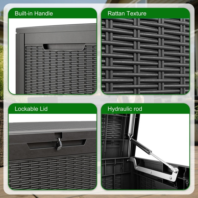 Coffre de rangement extérieur en résine verrouillable pour terrasse