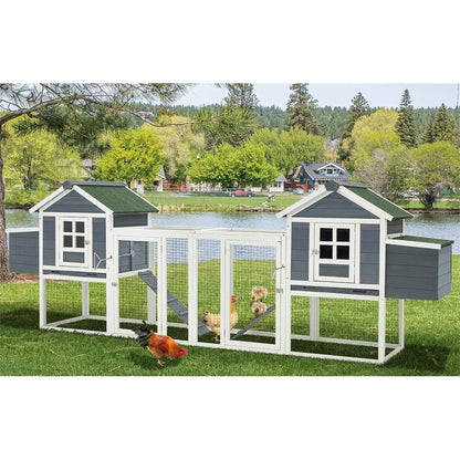 AECOJOY 144'' Grand Poulailler avec Enclos Clapier en Bois Cage à Volaille Maison