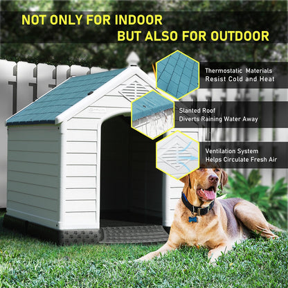 Niche en plastique Bossin pour chiens de petite et grande taille, niche isolée pour l'intérieur et l'extérieur, abri pour chiots avec plancher surélevé