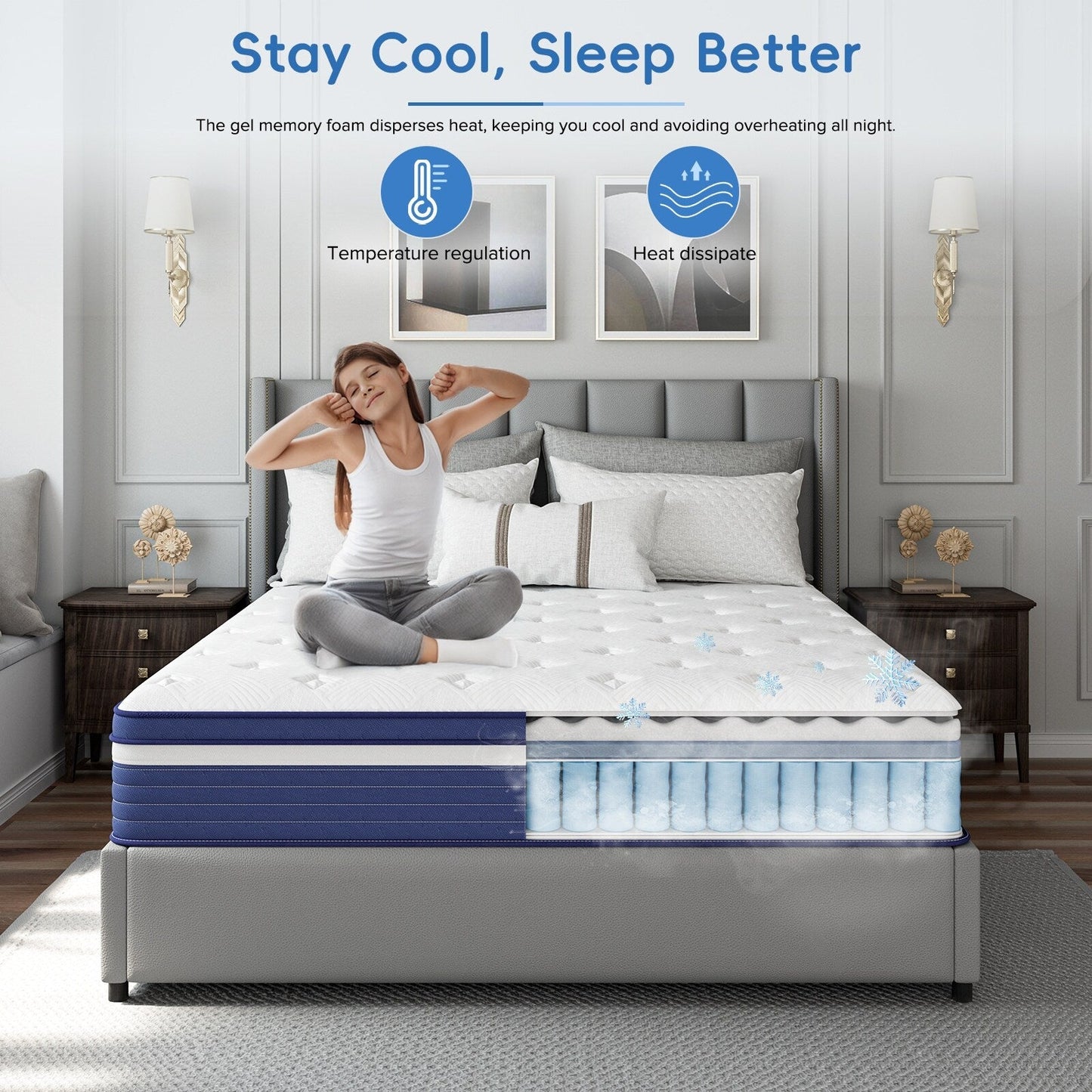 Matelas hybride à ressorts SweDrea 10 po, ferme et rafraîchissant, certifié CertiPUR-US, SGS et OEKO-TEX.