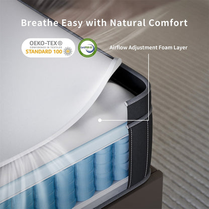 Matelas hybride à ressorts refroidissants SweDrea 12 po mi-ferme, isolation des mouvements, certifié CertiPUR-US, SGS et OEKO-TEX.