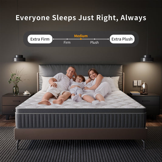 Matelas hybride à ressorts refroidissants SweDrea 12 po mi-ferme, isolation des mouvements, certifié CertiPUR-US, SGS et OEKO-TEX.