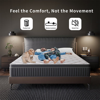 Matelas hybride à ressorts refroidissants SweDrea 12 po mi-ferme, isolation des mouvements, certifié CertiPUR-US, SGS et OEKO-TEX.