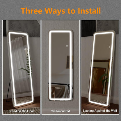 Miroir de sol avec éclairage LED, miroir pleine longueur 64 x 21 avec support, miroir suspendu, miroir mural, miroir intégral