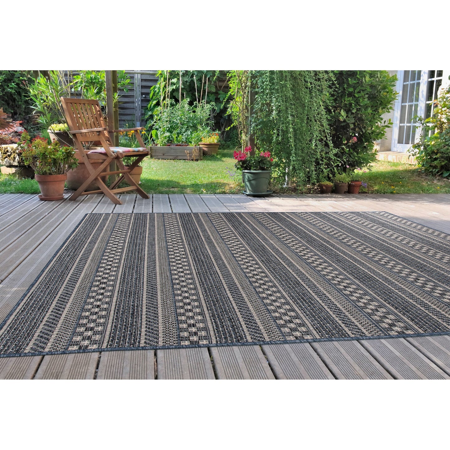 Tapis d'intérieur/extérieur à rayures géométriques bohèmes World Rug Gallery