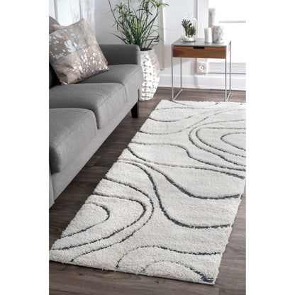 Tapis Shag contemporain Nuloom Krista à motifs tourbillonnants