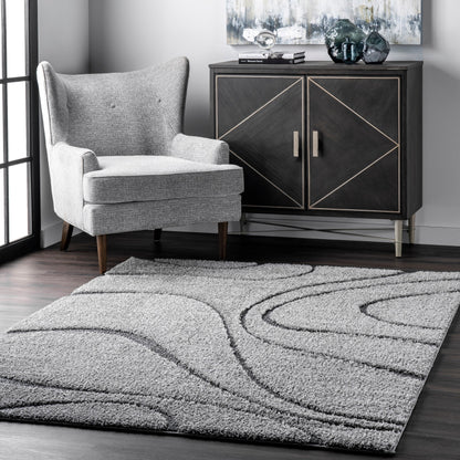 Tapis Shag contemporain Nuloom Krista à motifs tourbillonnants