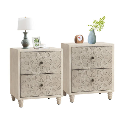 COSIEST Vintage Brown Pattern Solid Wood Nightstand with Drawers