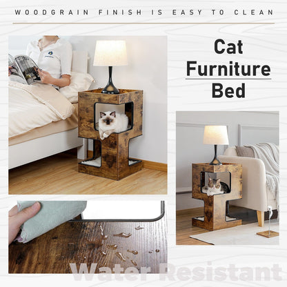 Niche pour chat, lit pour chat, arbre à chat avec griffoir et tapis amovibles