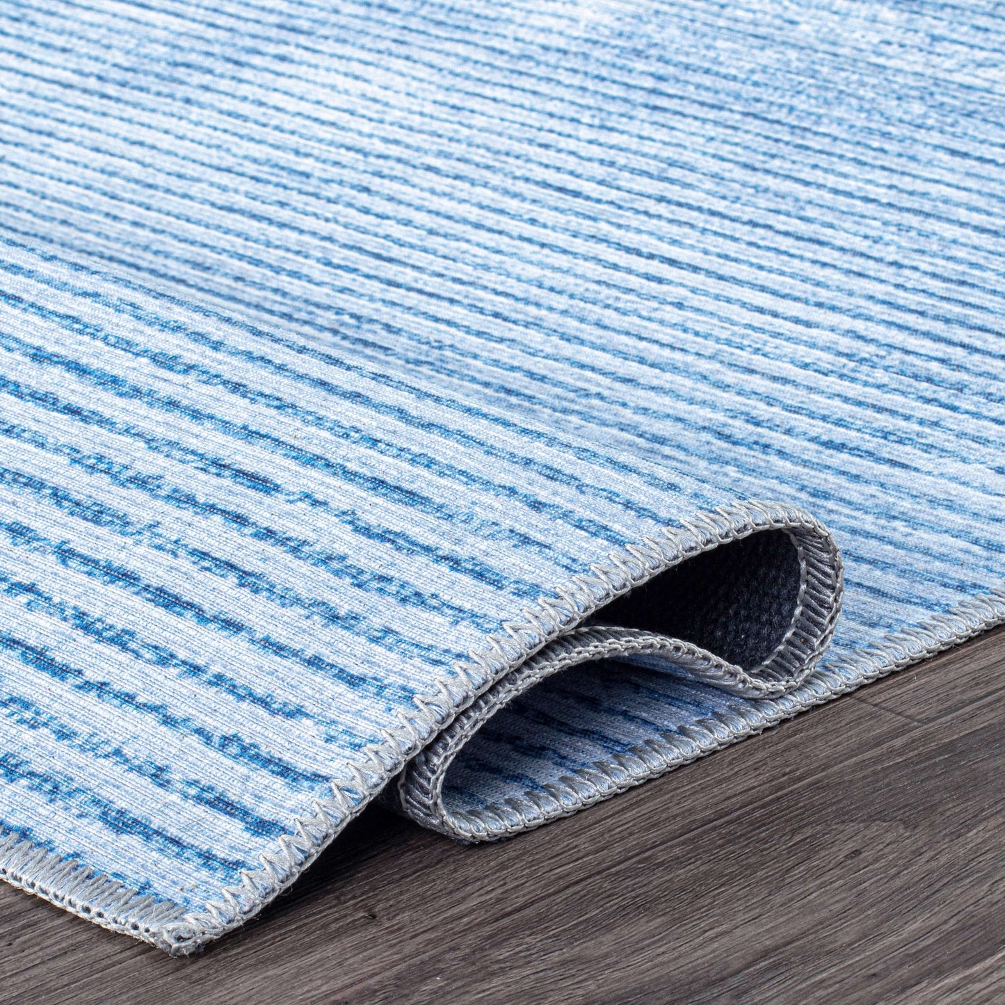Contemporary Distressed Stripe Machine Washable Area Rug