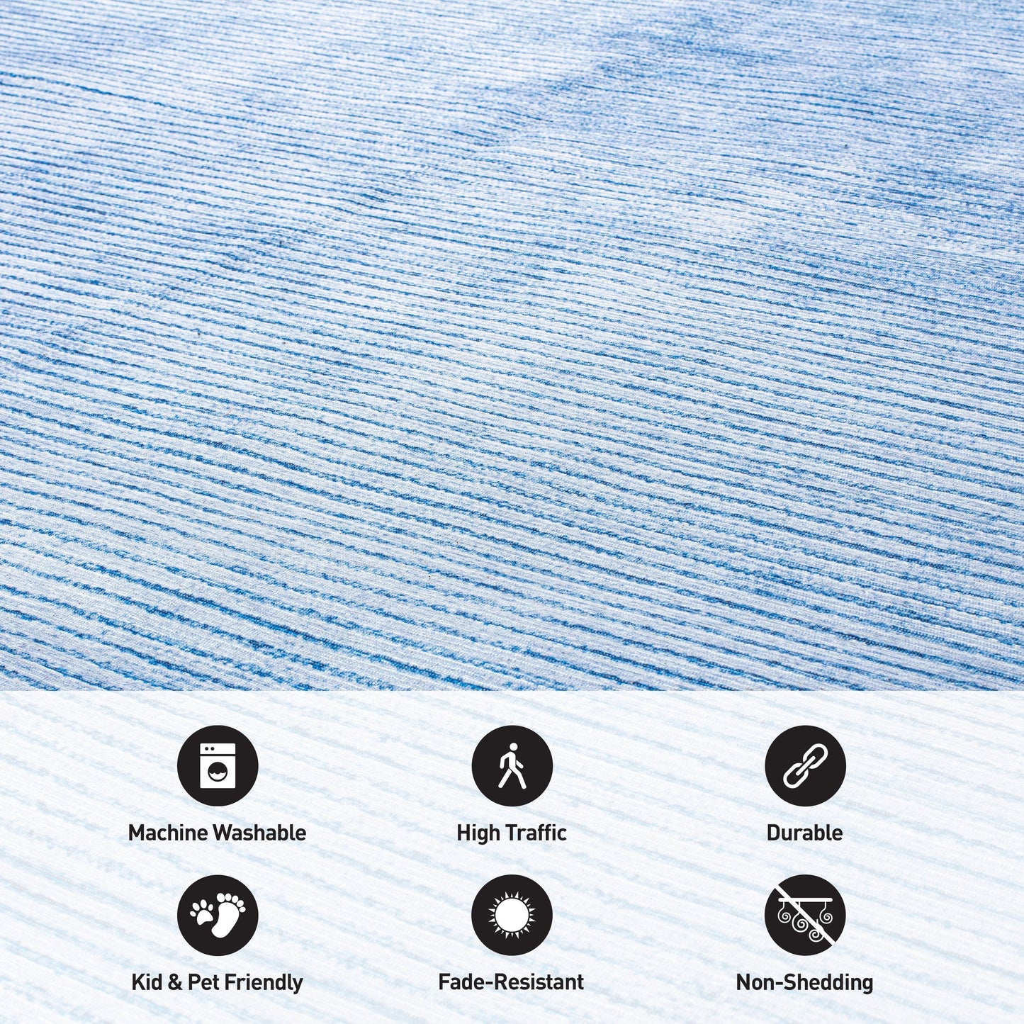 Contemporary Distressed Stripe Machine Washable Area Rug