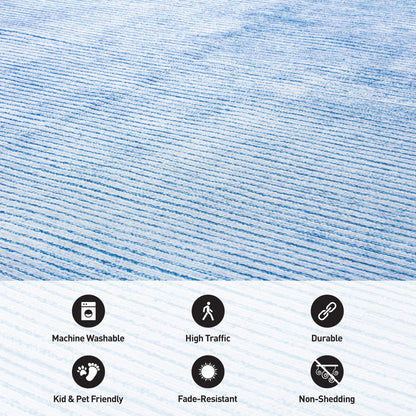 Contemporary Distressed Stripe Machine Washable Area Rug