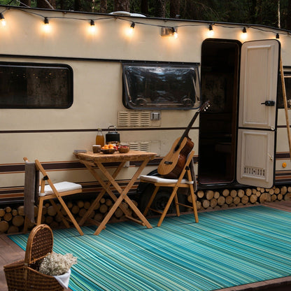 Contemporary Stripe Reversible Plastic Outdoor Rugs