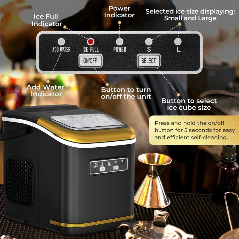 Countertop Ice Maker with Ice Scoop and Basket, 9 Cubes in 6 Mins, 26.5lbs/24h, 2 Sizes of Bullet Ice, Self-Cleaning
