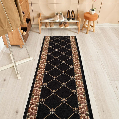 Custom Size Fleur De Lis 26 Inch Wide Non-Slip Stair Runner Rug