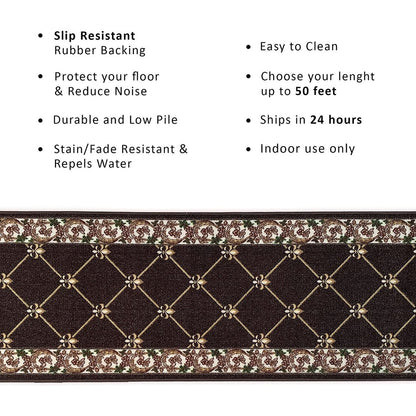 Custom Size Fleur De Lis 26 Inch Wide Non-Slip Stair Runner Rug