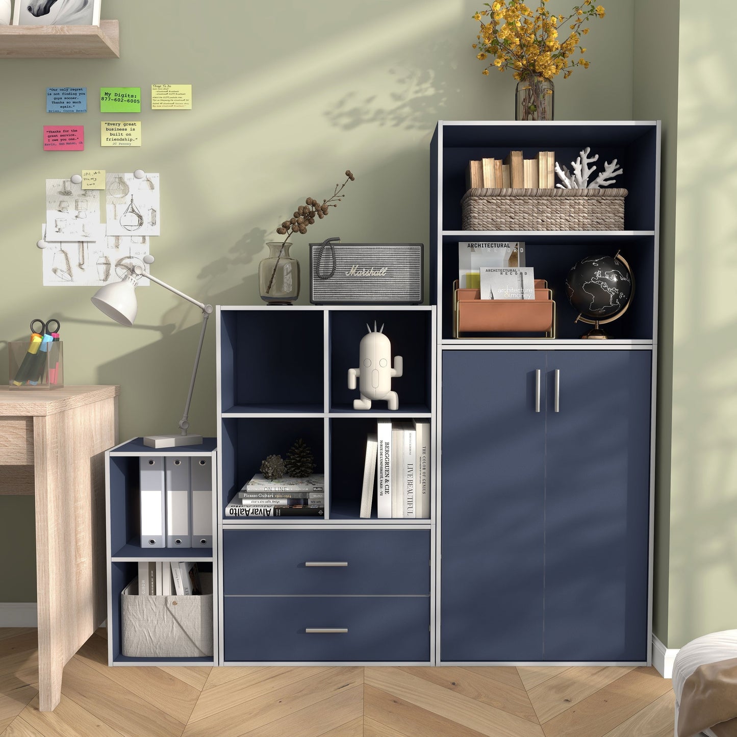 DH BASIC Organisateur de rangement empilable personnalisable en bois moderne - Étagères cubiques, armoire à tiroirs, bibliothèque avec portes par Denhour