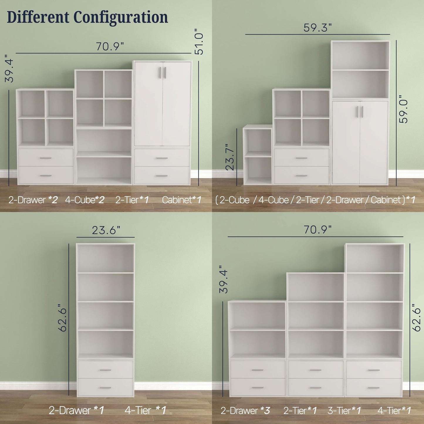 DH BASIC Organisateur de rangement empilable personnalisable en bois moderne - Étagères cubiques, armoire à tiroirs, bibliothèque avec portes par Denhour