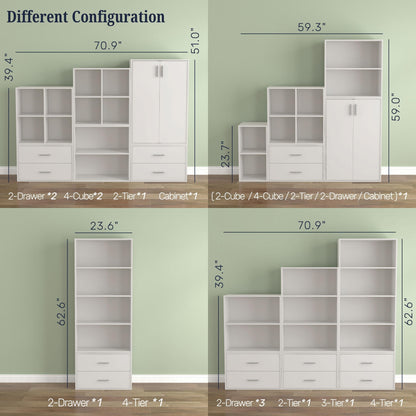 DH BASIC Organisateur de rangement empilable personnalisable en bois moderne - Étagères cubiques, armoire à tiroirs, bibliothèque avec portes par Denhour