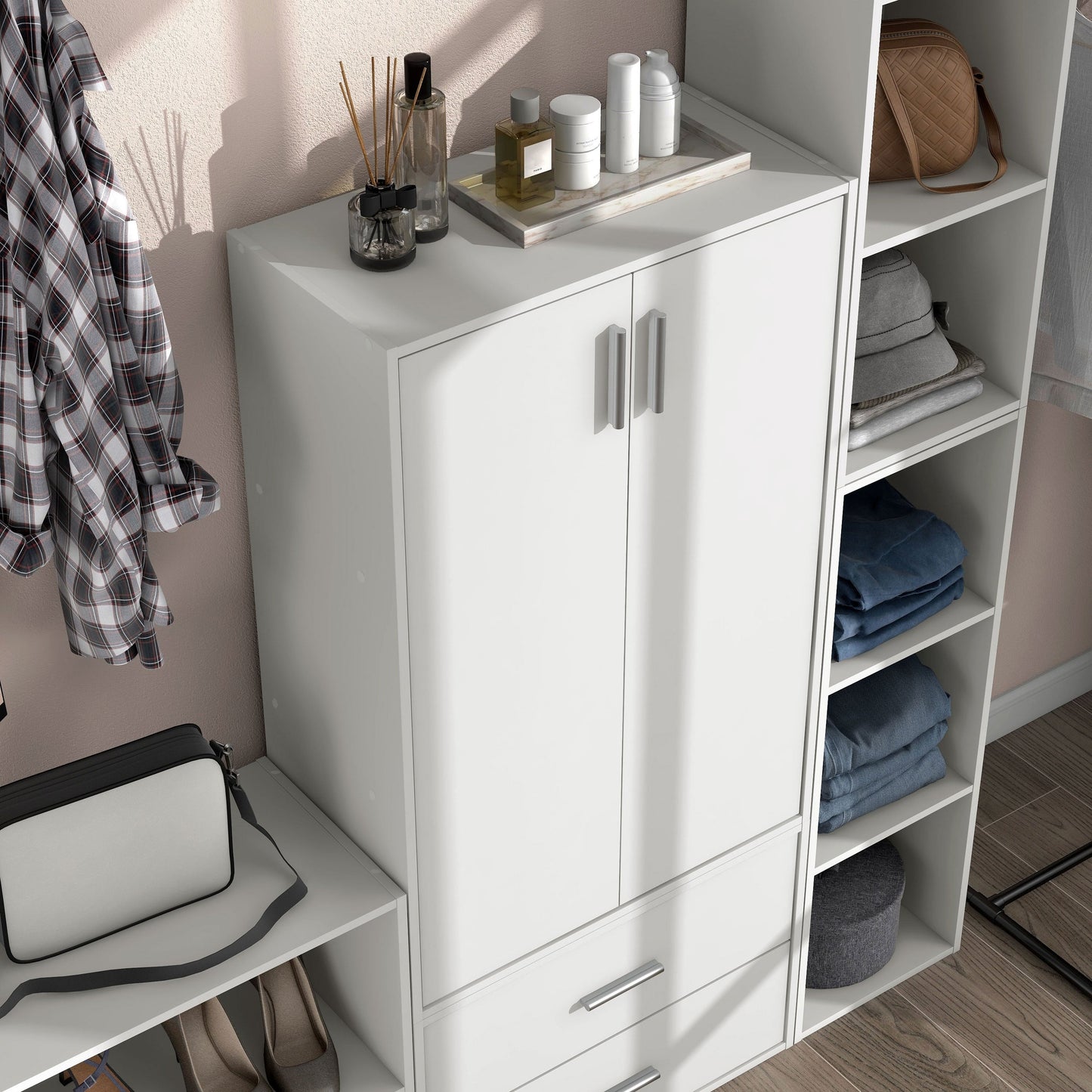 DH BASIC Organisateur de rangement empilable personnalisable en bois moderne - Étagères cubiques, armoire à tiroirs, bibliothèque avec portes par Denhour