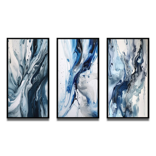 Designart Blue And Grey Ethereal Elixir III Abstract Framed Wall Art Set Of 3 Frame Canvas Set For Living Room Decor