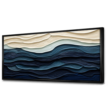 Designart Bleu et Blanc Vague Côtière Bord S Minimalisme Côtier Bleu Décoration Murale Salon Côtier Toile Encadrée Art