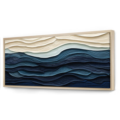 Designart Bleu et Blanc Vague Côtière Bord S Minimalisme Côtier Bleu Décoration Murale Salon Côtier Toile Encadrée Art