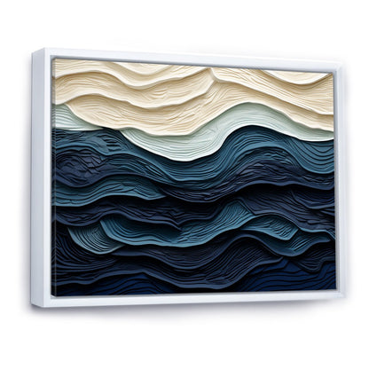 Designart Bleu et Blanc Vague Côtière Bord S Minimalisme Côtier Bleu Décoration Murale Salon Côtier Toile Encadrée Art