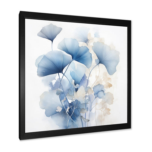 Designart Delicate Blue Ginko Leaves On White Watercolor Leaves Framed Wall Art Living Room