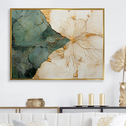 Designart Poteries minimalistes vertes et dorées I Spirales abstraites Art mural encadré Salon