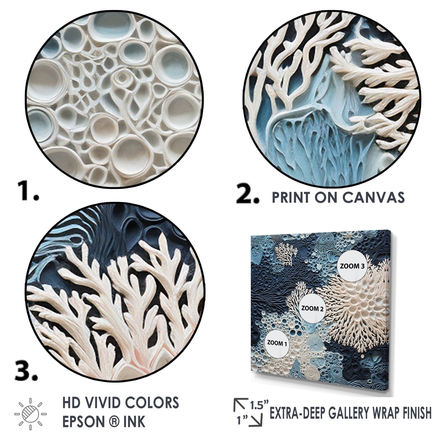 Designart Under Water Blue And White Corals Collage Coastal Framed Wall Art