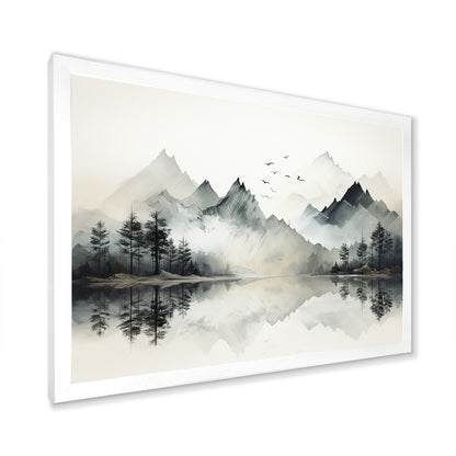 Toile encadrée Designart Aquarelle Lac et Forêt Rêve I Paysage Montagnes