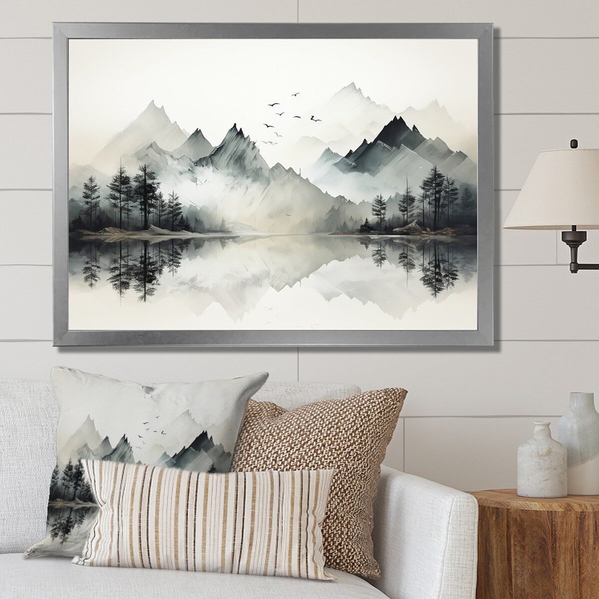 Toile encadrée Designart Aquarelle Lac et Forêt Rêve I Paysage Montagnes