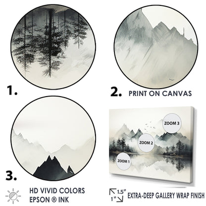 Toile encadrée Designart Aquarelle Lac et Forêt Rêve I Paysage Montagnes