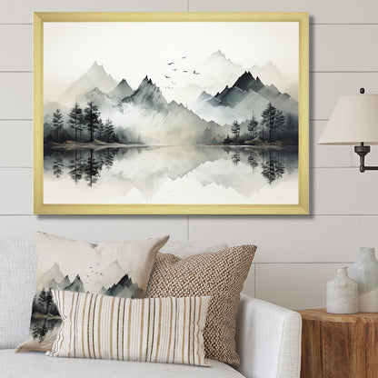 Toile encadrée Designart Aquarelle Lac et Forêt Rêve I Paysage Montagnes