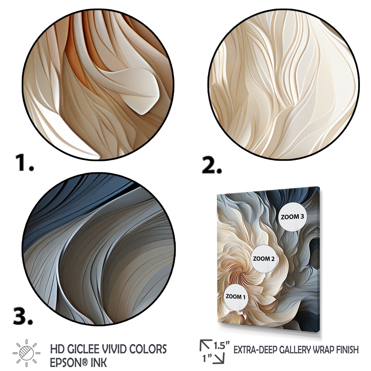 Décoration murale abstraite géométrique bleue en spirale de plumes blanches et bleues Designart II - Art mural encadré pour entrée moderne