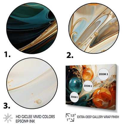 Designart Blanc Bleu Et Orange Encre Tempête III Peinture Abstraite Bleu Décoration Murale Chambre Moderne Encadrée Toile Art Mural